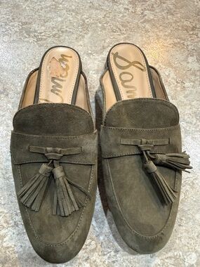 Sam Edelman Olive Green Suede Tassel Slip-On Loafers